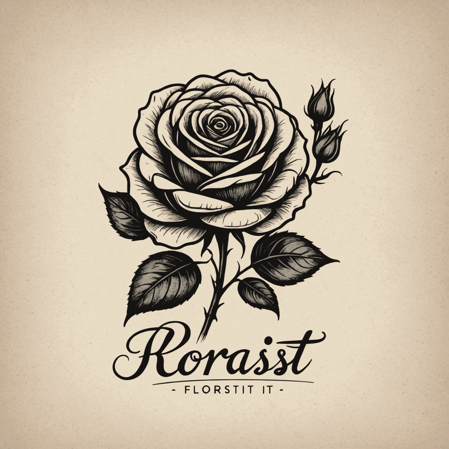 Elegant hand-drawn logo of a rose with 'Florist-IT' text in cursive
