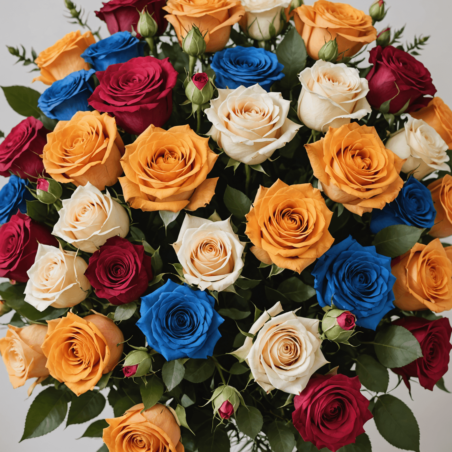 A stunning array of colorful signature bouquets featuring seasonal blooms and preserved roses, elegantly arranged in various styles