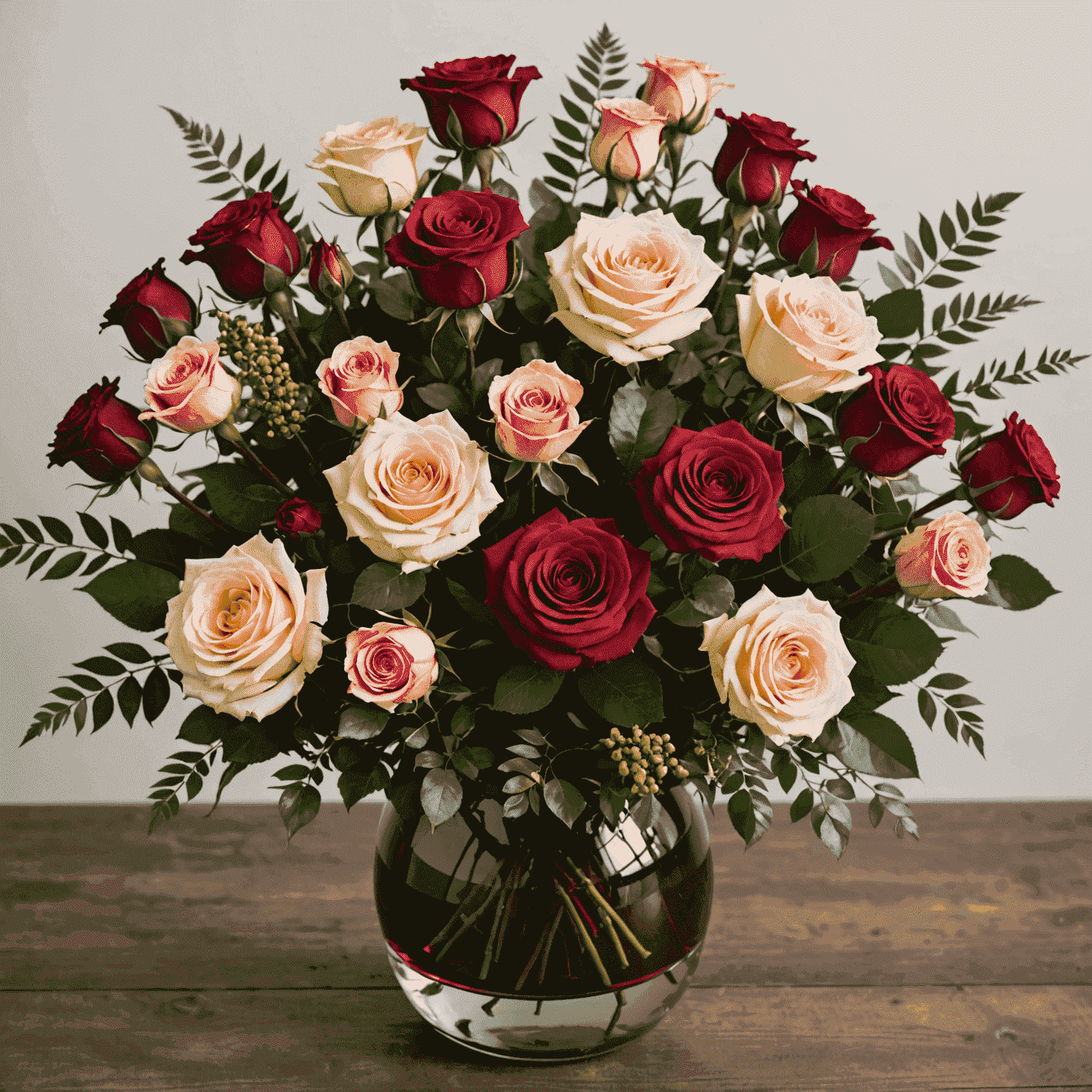 A luxurious bi-weekly flower arrangement with premium roses and exotic flowers in rich, deep colors
